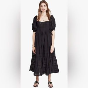 Free People Lets Be Friends Midi Boho Black Dress - Medium